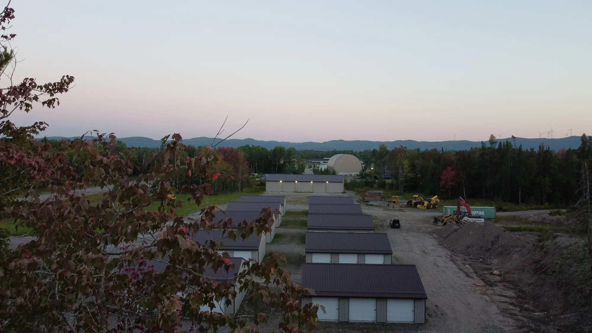 Goulais Storage facility at golden hour with mountains on the horizon